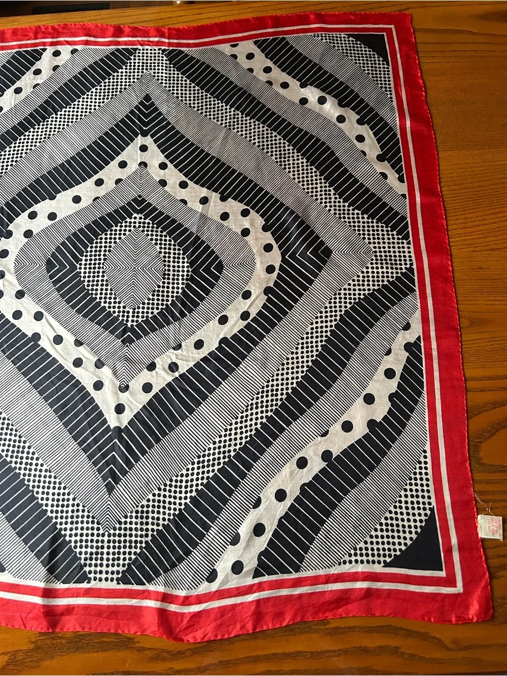 100% Silk Geometric Scarf in Black, White & Red